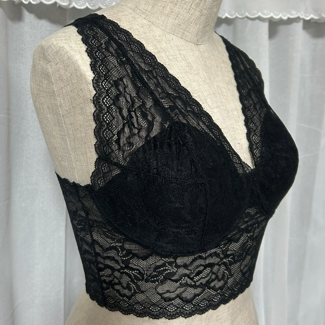 ノンワイヤーブラ・リラックスブラ・ストレッチブラ【黒】斜め